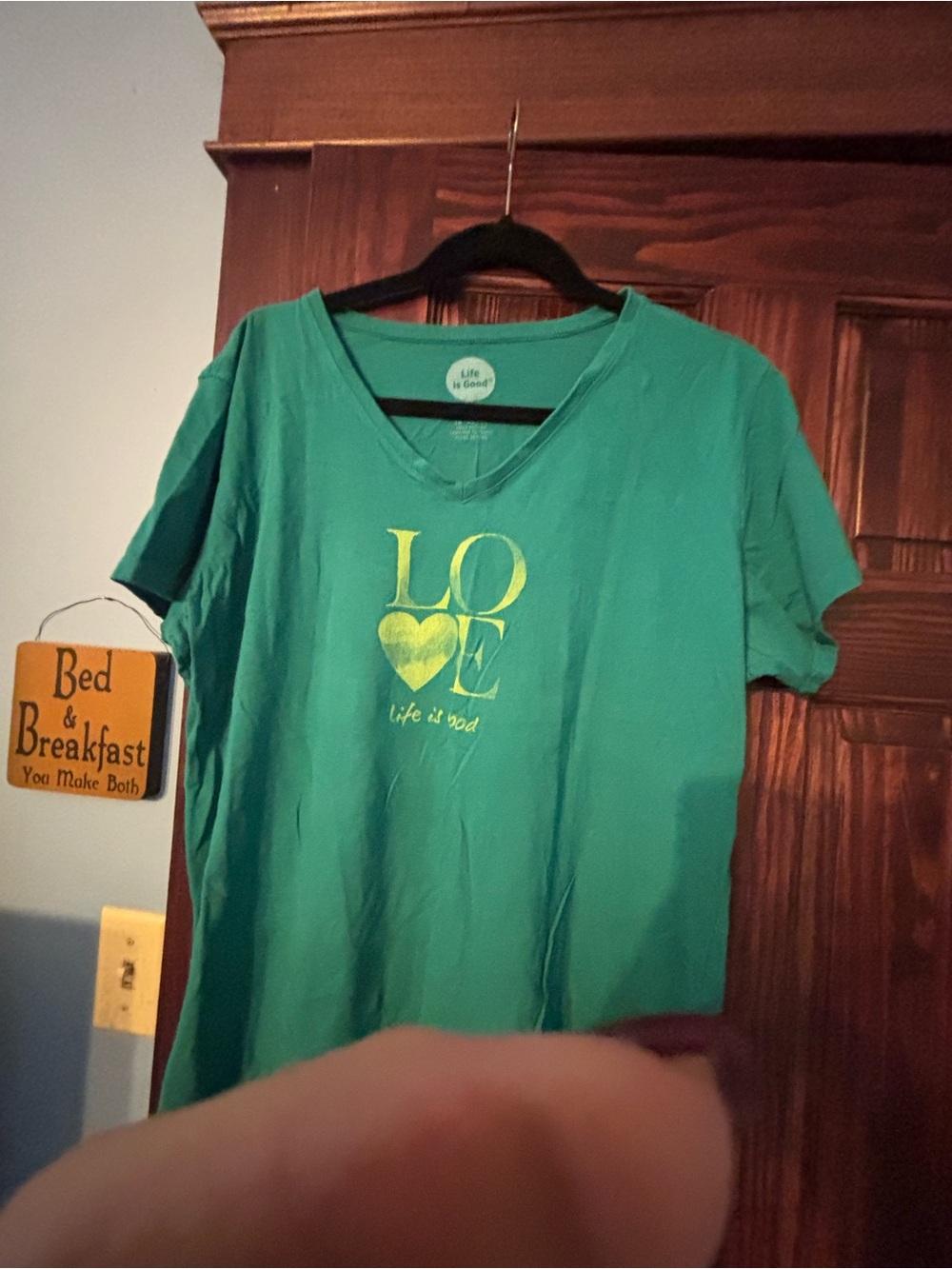 Life Is Good Green Tee with Yellow LOVE Graphic